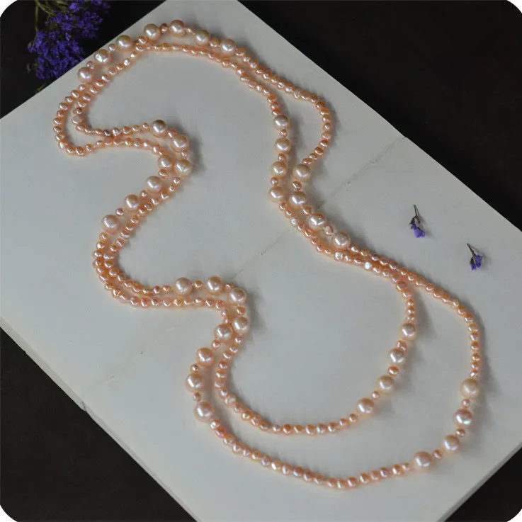 Элегантное ожерелье с натуральным белым, розовым, фиолетовым, 3-4 мм, 9-10 мм, Пресноводный Жемчуг, цепочка на свитер, ожерелье, длина 160 см, модное ювелирное изделие