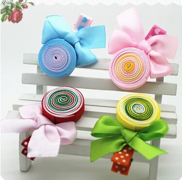 Nuevas muchachas de la impresión de la cinta Lollipops niños accesorios niña del arco accesorios coloridos