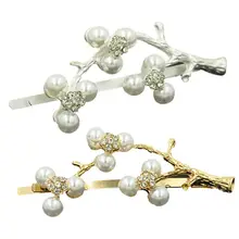 Модные женские заколки для волос с металлическими изогнутыми бусинами, блестящие заколки для волос со стразами, заколки для волос с искусственным жемчугом и цветком сливы