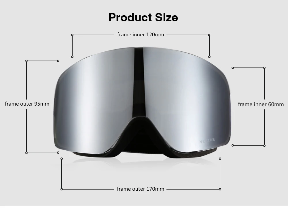 vector Outdoor Ski Goggles Double-layer Lens TPU Frame Anti-fog Glasses