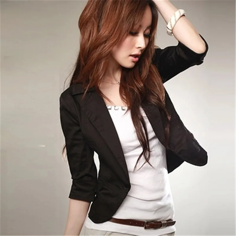 

Spring Women Slim Blazer Coat 2018 New Casual Jacket Three Quarter Sleeve One Button Suit Ladies Blazers Work Wear MZ699