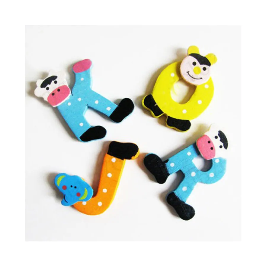 26pcs Wooden Cartoon Alphabet Letters A-Z Magnets Child Educational Toy Kid Children Creativity Imagination Education