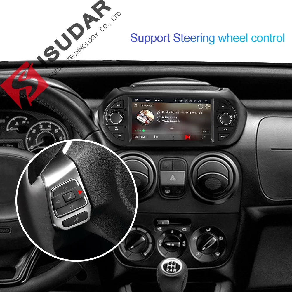 Sale Isudar 1 Din Auto Radio Android 9 For FIAT/Fiorino/Qubo/Citroen/Nemo/Peugeot/Bipper Car Multimedia Audio Player GPS USB DVR DSP 4