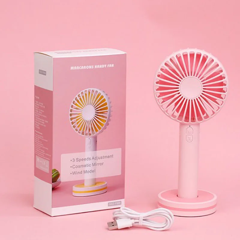 

2000mAh Portable Hand Fan For Travelling Outdoor Office Creative Macaron Powerful Rechargeable Cooling Fan with Cosmetic Mirror