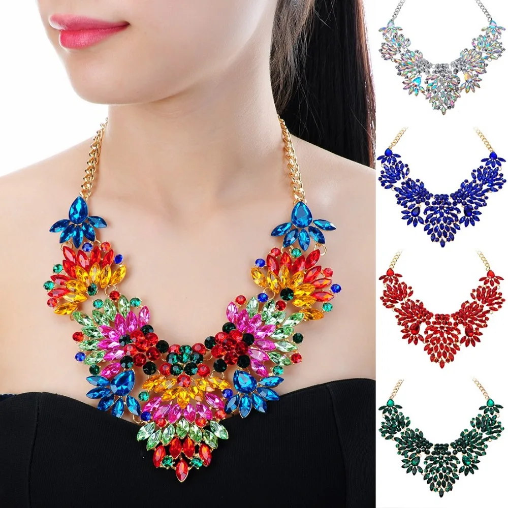 

JEROLLIN Fashion 5 Colors Resin Crystal Acrylic Choker Statement Pendant Bib Necklace Women Chain Pendant Necklace For Party
