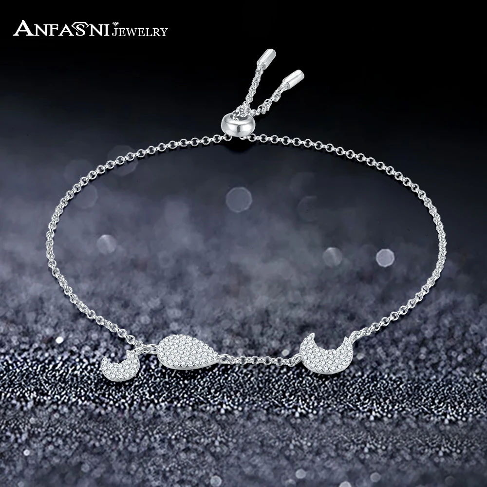 

ANFANI New Simple Design Moon And Water Drop Bracelet Clear Cubic Zirconia Adjustable Bracelet For Women Wedding Jewelry CBR0124