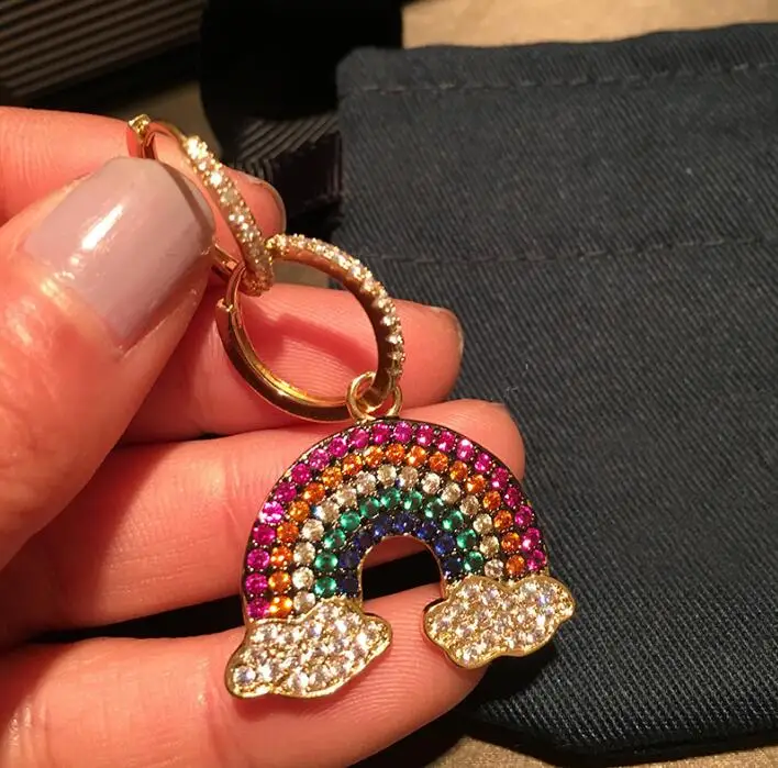 

Zircon Gold Colorful Rainbow Asymmetric Earrings Sweet Cute Candy Color Sweet Eardrop