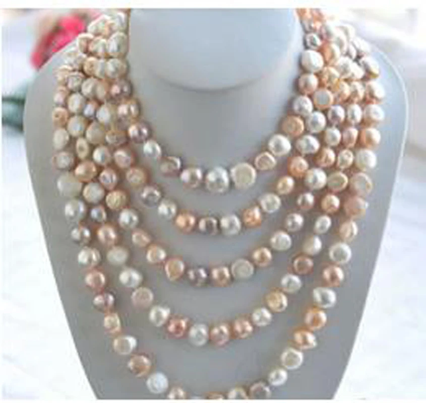 

Rare Long 80" 10-12mm AAA white pink Purple baroque freshwater pearl necklace