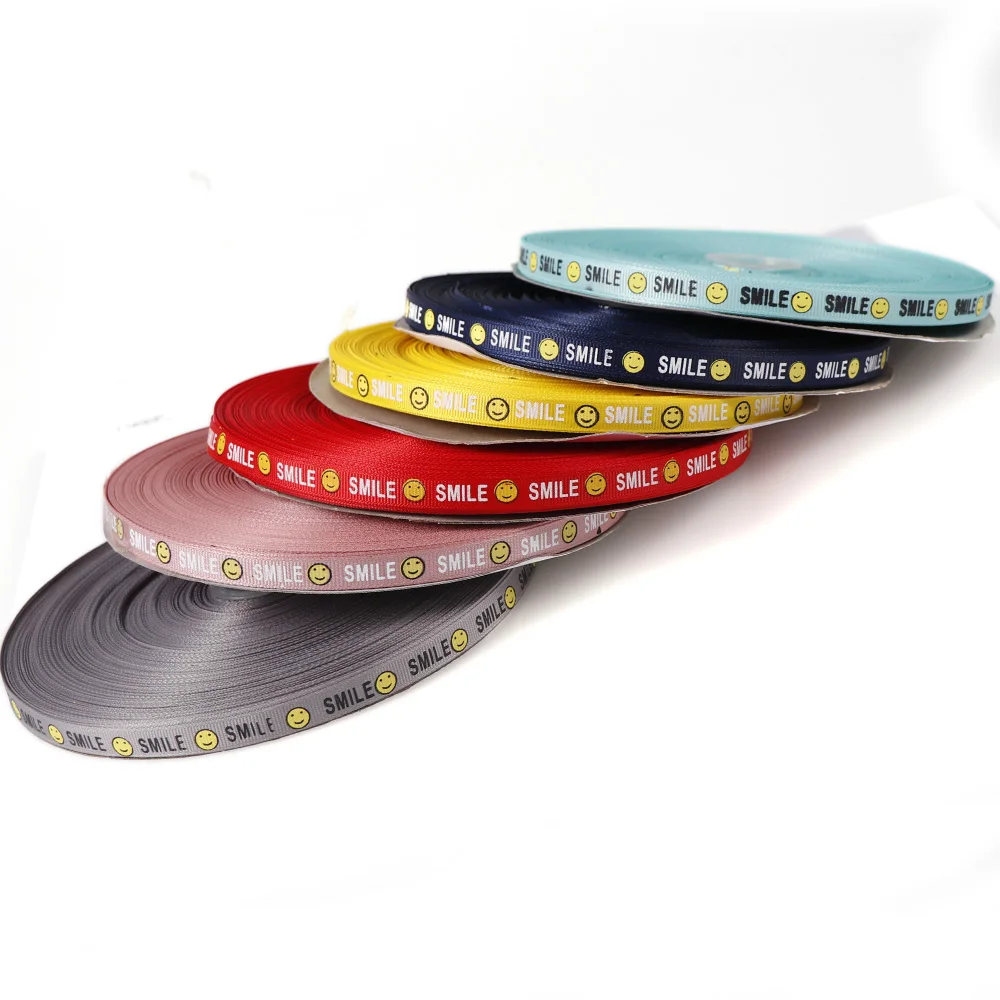 

10mm 10 Yards Screw Thread Smile Face Printed Grosgrain Party Wedding Decoration Gift Bow Craft Ribbons Card Gifts Wrapping