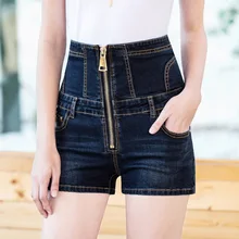 Новая молния на шнуровке джинсовые шорты Эластичность Высокая талия живот джинсы повседневные шорты Модная женская одежда ковбойские шорты S-5XL