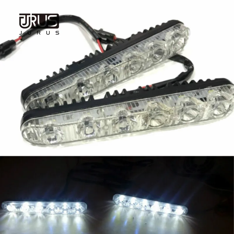 JURUS Universal 12V 2Pcs 6LED Daytime Running Light DRL Led Flowing Turn Signal Lights Day Light Auto Driving Light White Yellow