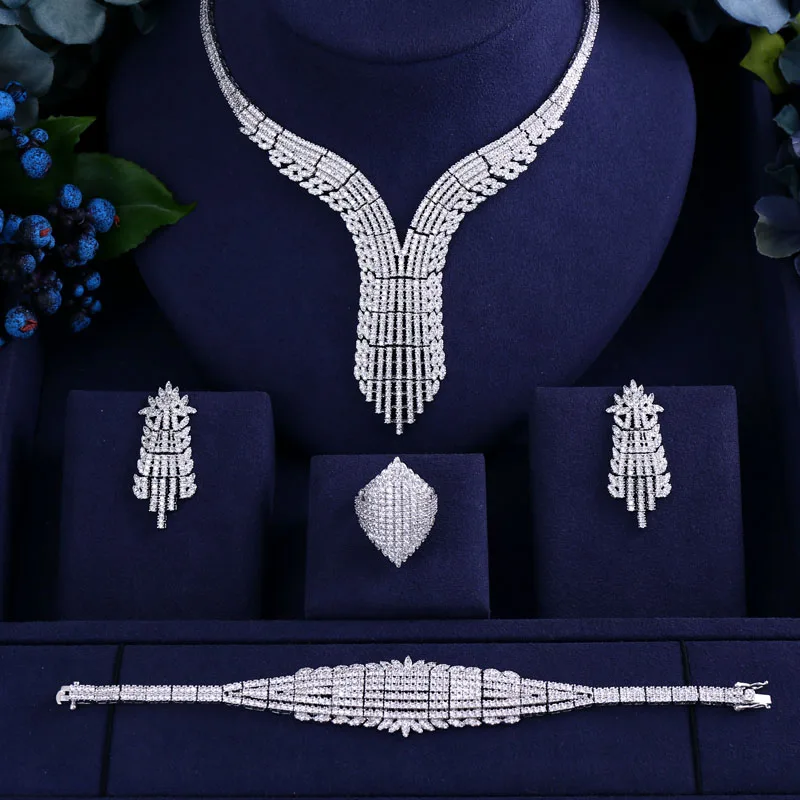 

Accking Luxury Cubic ZIRCON EARRINGS AND NECKLACE BRIDAL JEWELRY SET WEDDING DRESS ACCESSARIES