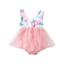 Милое Кружевное боди с фламинго для маленьких девочек; Летние облегающие комбинезоны с v-образным вырезом и открытой спиной; повседневные Хлопковые комбинезоны для новорожденных; пляжный костюм