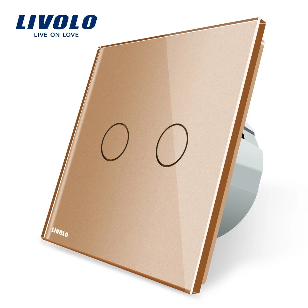 Livolo 2 Gang 1 Way Wall Touch Switch White Crystal Glass Switch Panel EU Standard VL