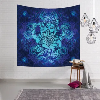 

Blue Elephant Tapestry India Home Textile Mandala Tapestry Cotton Beach Towel Carpet Wall Hanging Decoration