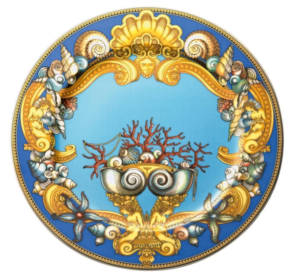 

Luxury Blue Ocean Bone China Dishes Plates Western Clubhouse Upscale Heart Of The Sea Ceramic Tableware Decorative Plate