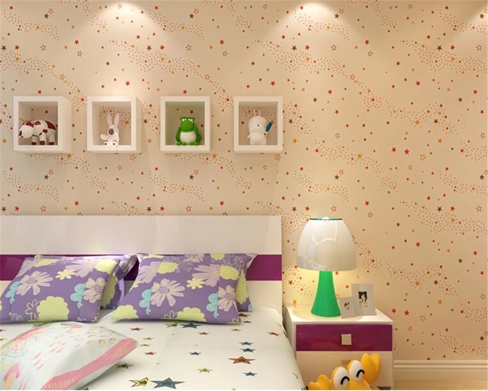 Children's room decoration green wall paper little girl cartoon cute children's bedroom 3D wallpaper boy stars Beibehang Children's room decoration green wall paper little girl cartoon cute children's bedroom 3D wallpaper boy stars Beibehang