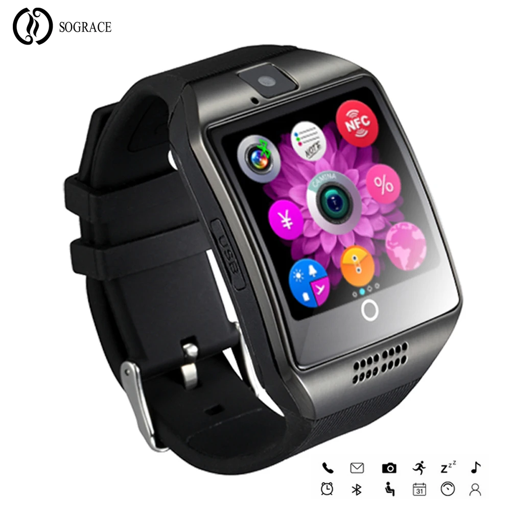 Smart Watch Men Q18 With Camera Facebook Whatsapp Twitter Sync SMS Bluetooth Smartwatch Support SIM TF Card For Android PK A1 Y1 |