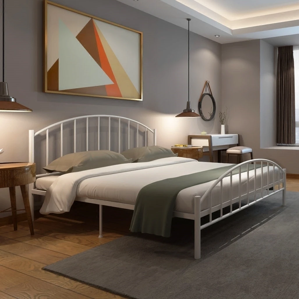 Modern contracted iron art bed iron frame steel frame bed 1.2m 1.5m 1.8m single double bed adult princess bed