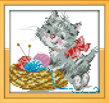 

Joy sunday cartoon style Embroidered kitten mini stamped fabric for cross stitch embroidery kits for beginers