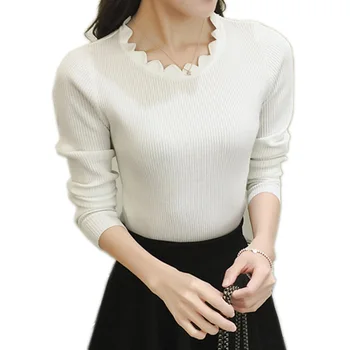 

Women Pullovers Slim Thread Bottoming Sweater Lace Low O-Neck Solid Color Sleeve Long Sleeve Sweater Female Fashion Top