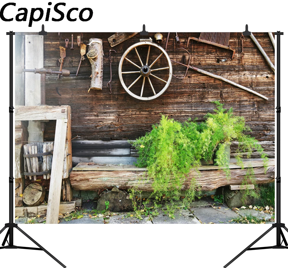 

Capisco Spring Farm old Tools Wood Wall Photo Backgrounds Customized Vinyl Digital Photography Backdrops For Photo Studio