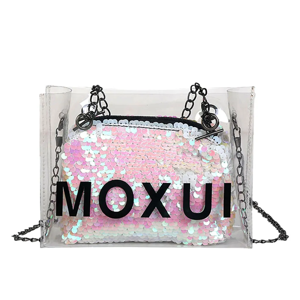 

Women Jelly Clear Transparent Shoulder Bags Small Square Package Simple Design Letter Chain Messenger Bag Mini Mobile Phone Bag