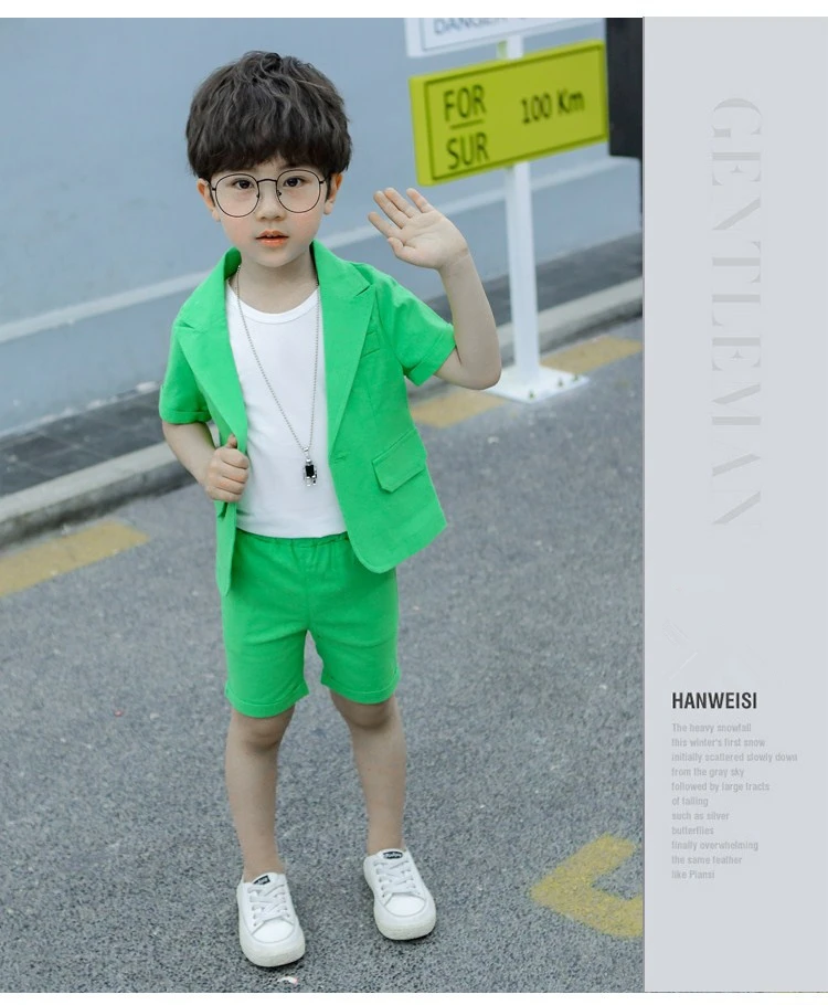 Summer Formal Kids Suit For Baby Boys Clothes Sets Gentleman Cotton Linen Teenage Casual Coat Vest Shorts 3pcs Children Clothing (10)