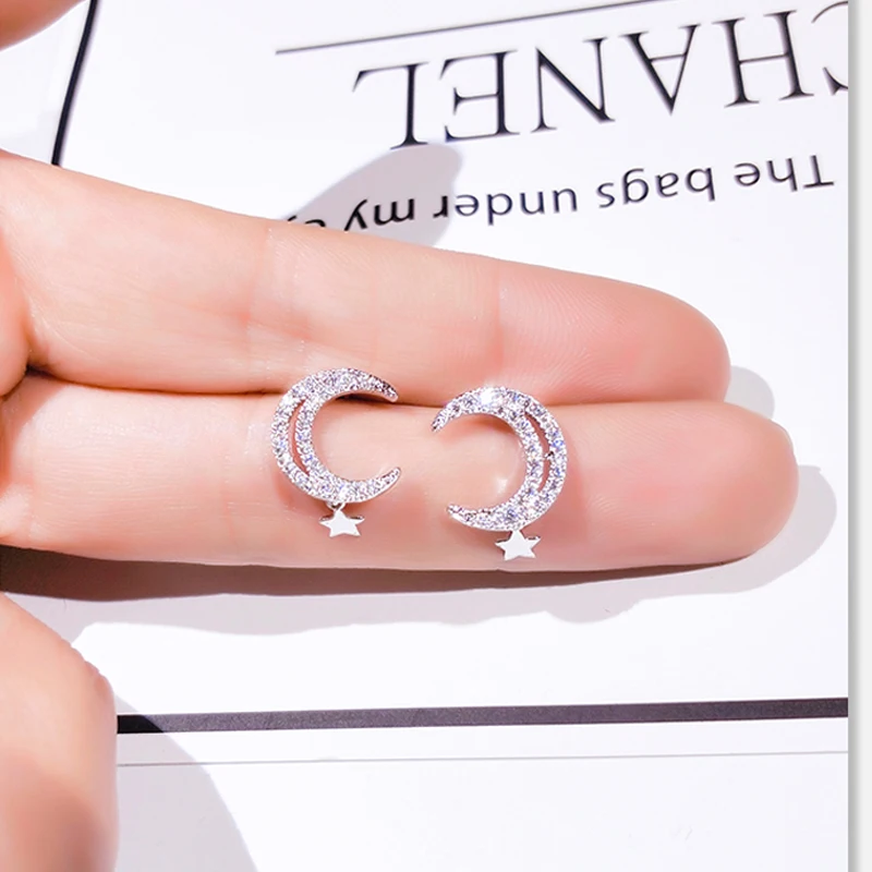 korean star moon zircon stud earrings girl (1)