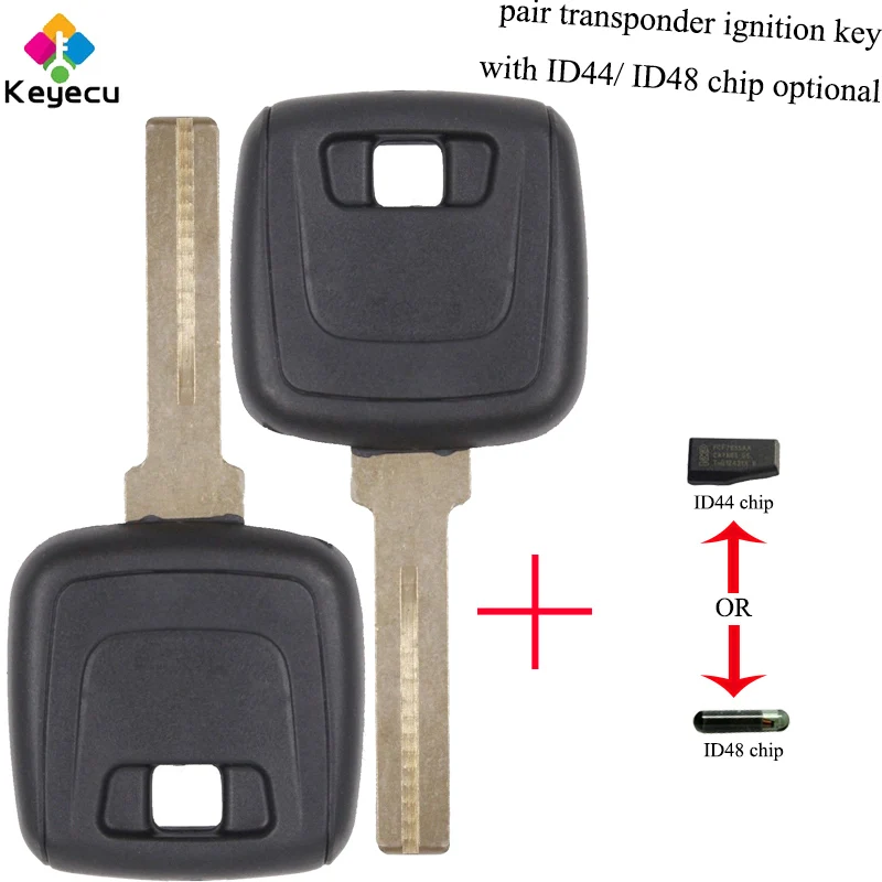 

KEYECU Pair Replacement Transponder Ignition Key- ID44/ ID48 Chip Optional- FOB for Volvo C70 S70 S90 V90/ S80 S60 V70 XC70 XC90