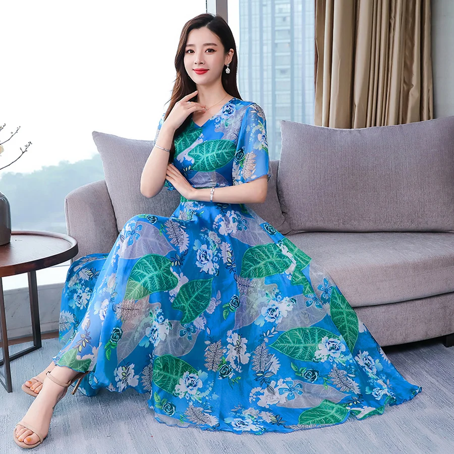 Summer New Floral Chiffon Boho Maxi Sundress 2019 Vintage 3XL Plus Size Print Beach Dresses Women Bodycon Elegant Party Vestidos