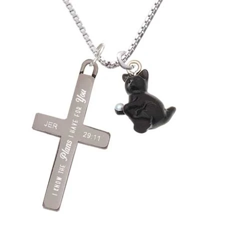 Resin Black Playing Cat - Plans I Have for You - Cross Necklace (1)