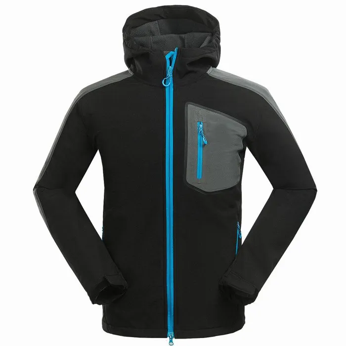 Для Мужчин's Пеший Туризм Водонепроницаемый флисовая куртка ветровка дышащий флис теплый дождевик Рыбалка Windstopper на открытом воздухе кемпинга - Цвет: Black