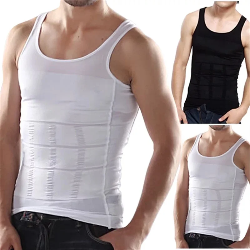 Men Tight Body Shapewear sleeveless Undershirt Vest wrestling Shirt Abs ...