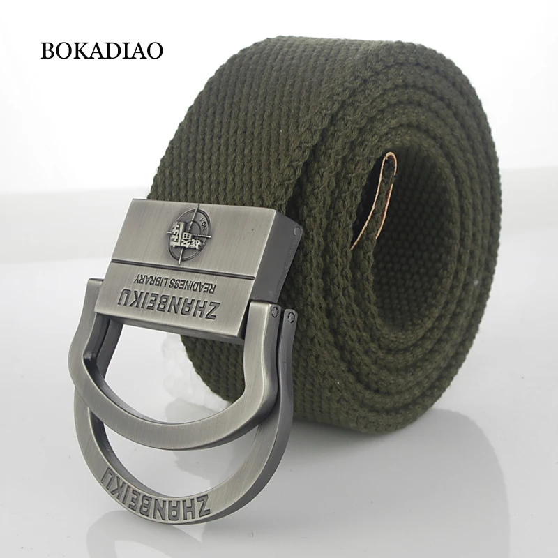 

BOKADIAO Men&Women Military Canvas Belt Luxury Double Ring Metal Buckle Jeans Belt Army Tactical Belts Men Waistband Strap Male