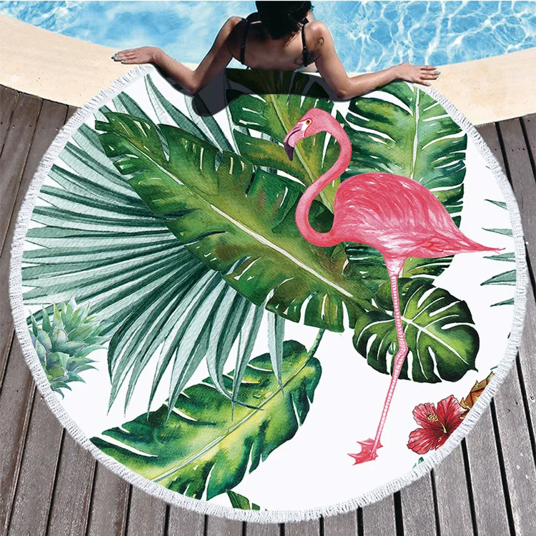 Dream NS Diameter 150cm Outdoor bath towel round printed beach microfiber + tassel feel soft customizable LOGO flamingo |