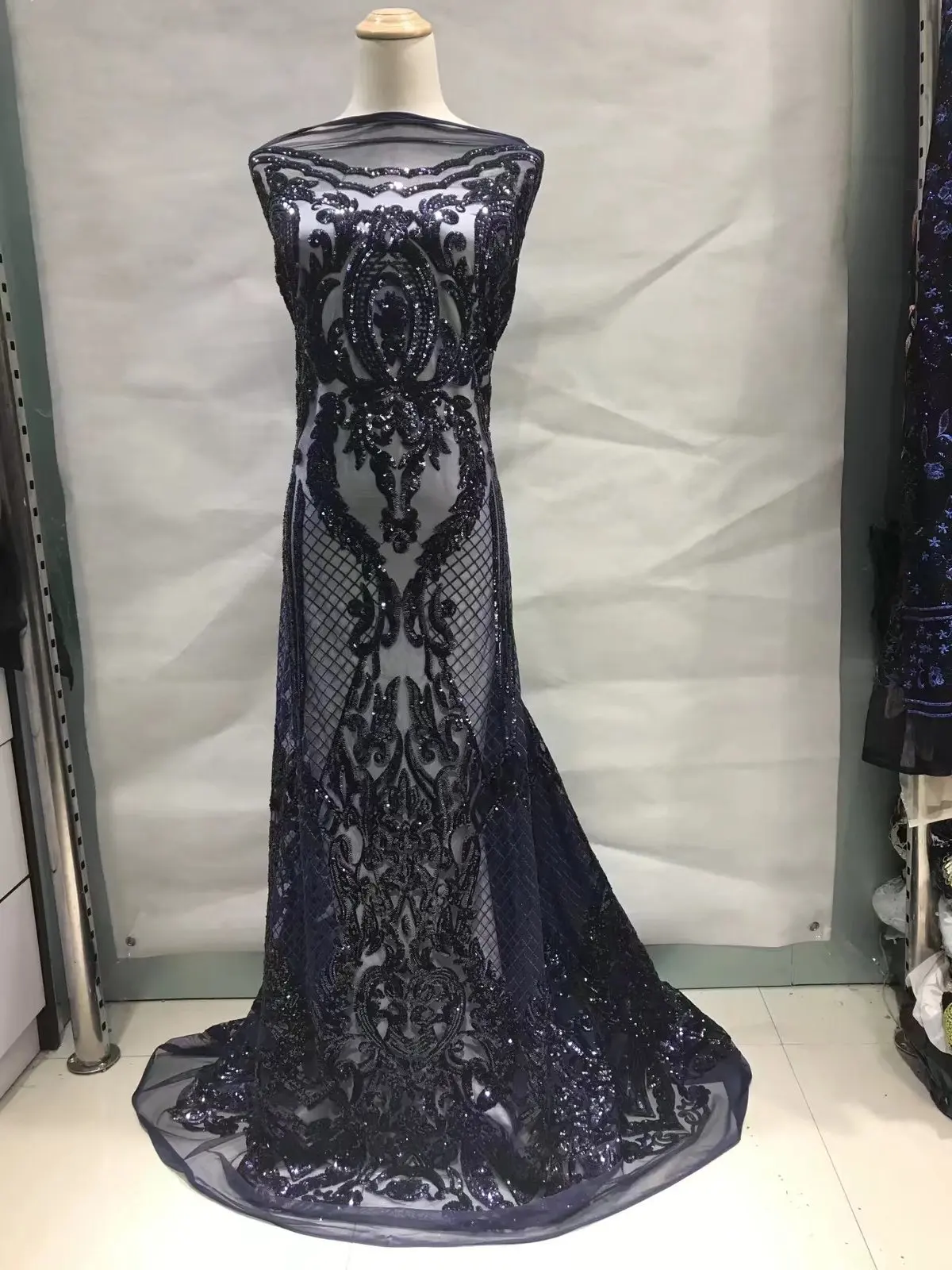 

100% Polyester French Net Lace With Sequins High Quality Sequin Lace Fabric Free Shipping 5yard/lot Sequin Fabric Material