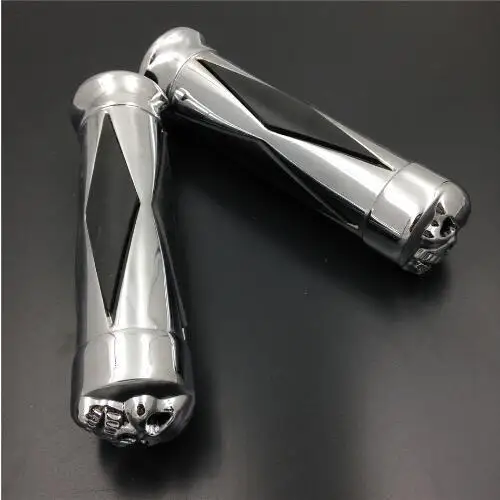 1" SKULL CHROME HAND GRIPS for Harley Sportster Bobber Dyna Softail