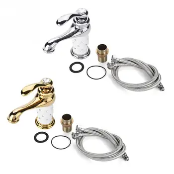 

Solid Brass Mixer Tap Cold/Hot Water Faucet with Rhinestone Ornaments for Basin Sink Chromed Golden Optional With Accessories