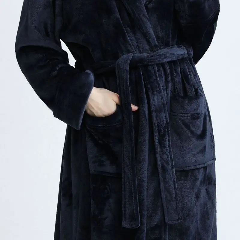 Пара осень-зима Фланелевые домашние пижамы халат сплошной Цвет толстые с капюшоном длинный халат на шнуровке тонкий халат