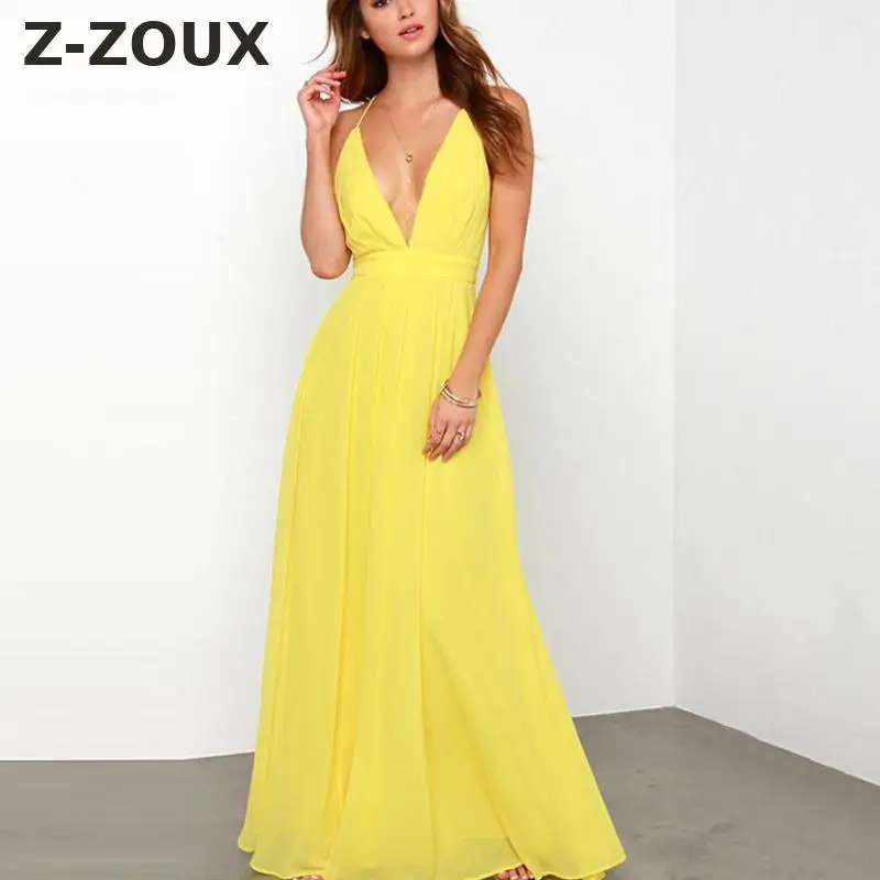 

Z-ZOUX Woman Dresses Sexy V-Neck Sleeveless Sling Dress Women Plus Size Solid Color Party Dresses Long 2019 New Fashion Vintage