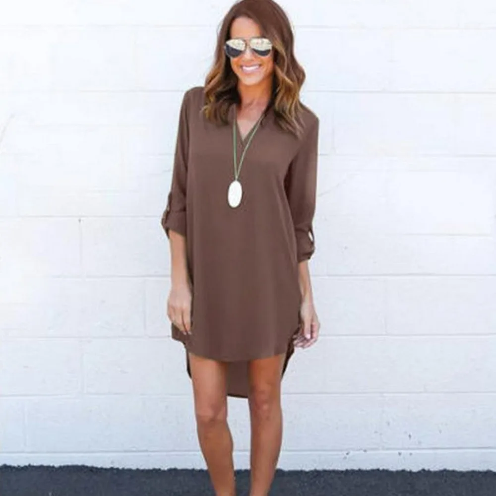 

Simple Chiffon Shirt 2018 Summer Autumn Women Long Sleeve Blouse Loose Waist VNeck Solid Long Shirt Blouse Ladies Casual Top