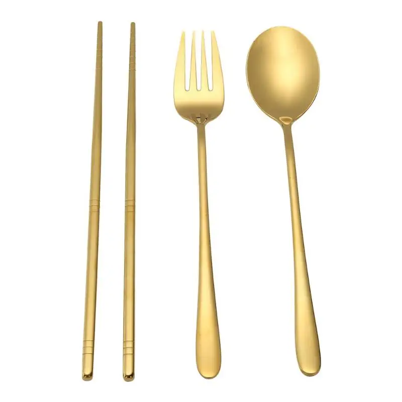 

4pcs Portable Stainless Steel Chopstick Tableware Set Spoon Fork Chopsticks Gifts Portable Travel Tableware For Sushi Hashi