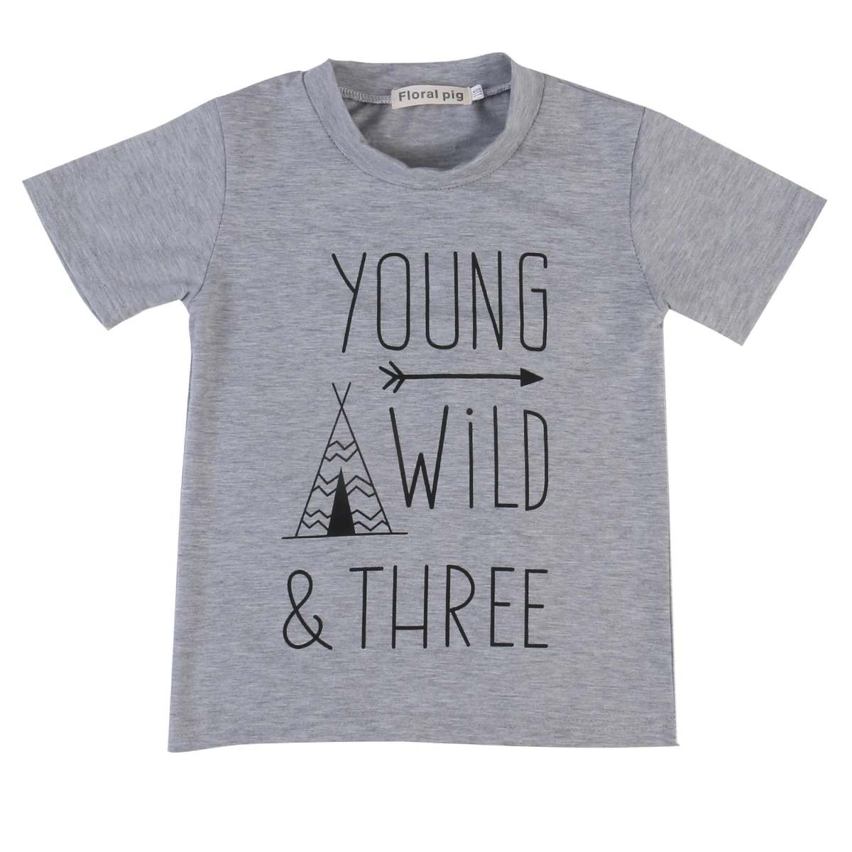 Pudcoco Kids Boys T shirts Gray Graphic Tees Lettered Young Wild Three