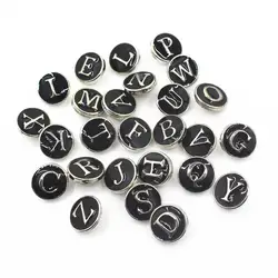 Новый Эмаль металла алфавит A-Z черные буквы застёжка, бусинка 12 мм браслет на защелке подвески ожерелья для мужчин DIY оснастки ювелирные
