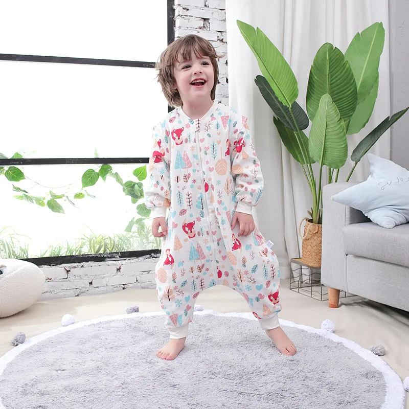 2 Layers Summer Autumn Baby Cotton Muslin Sleeping Bag With Legs Infant