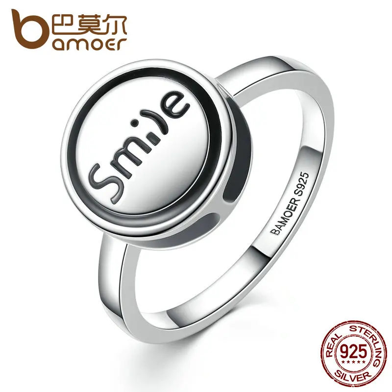 

BAMOER Fashion Jewelry 925 Sterling Silver DIY Finger Ring "Smile" Round Shape Ring Women Fashion Jewelry SCR012