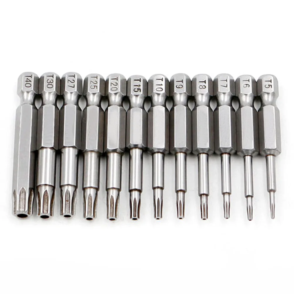 12PCS 50mm Steel Torx Screwdriver Set Bits Cross Head Extension Drill Screw Driver