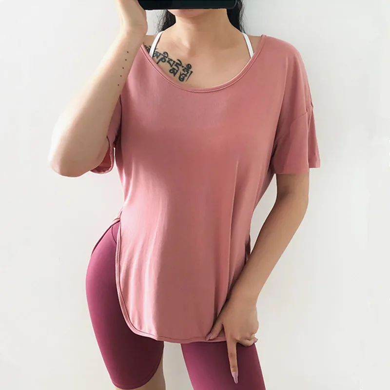 Mermaid Curve Breathable Quick-Dry Short Sleeved O-Neck Running T-shirt Yoga Exercise T-shirt Loose Fitness Sport Tees Top