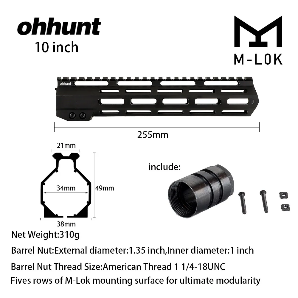 Оххант тактический AR15 свободный поплавок M-LOK Handguard 7 "9" 10 "12" 13,5 "15" 17 "ПИКАТИННИ с стальная муфта ствола для прицела